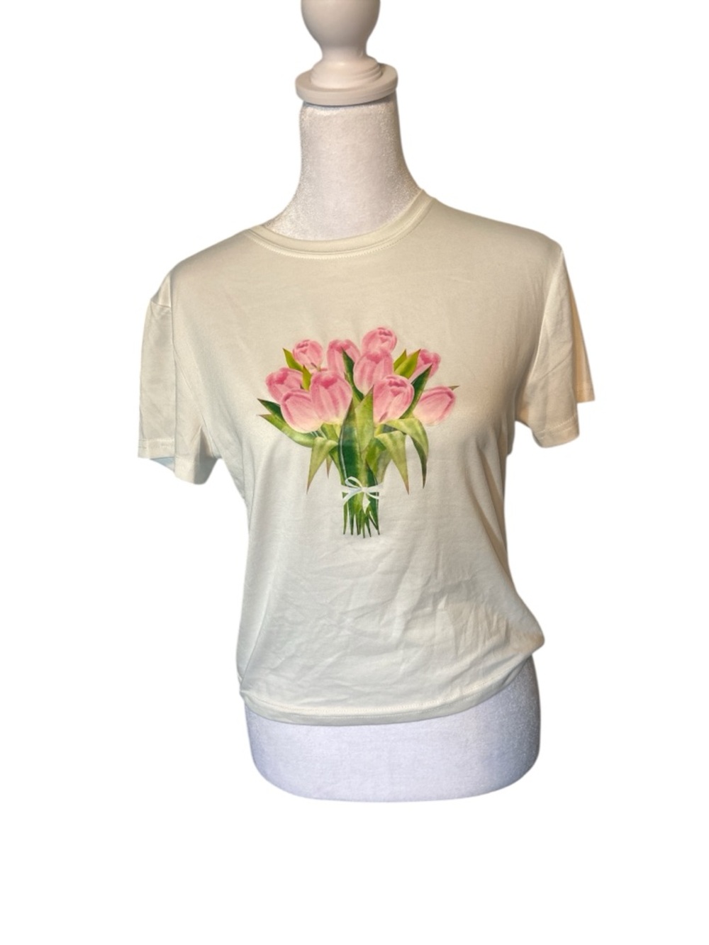 Cream Floral Bouquet Graphic Tee - Women's Casual Top